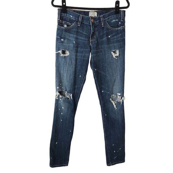 Current Elliott The Skinny Distressed Paint Splatter Low Rise Jeans 27 - Picture 1 of 9